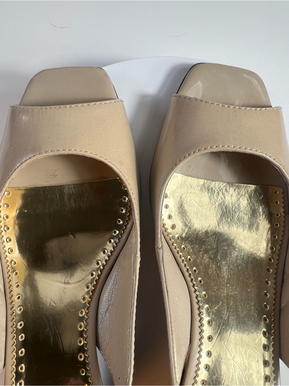 Franco Sarto Nude Patent Peep-Toe Slingback Wedge - Picture 4 of 7